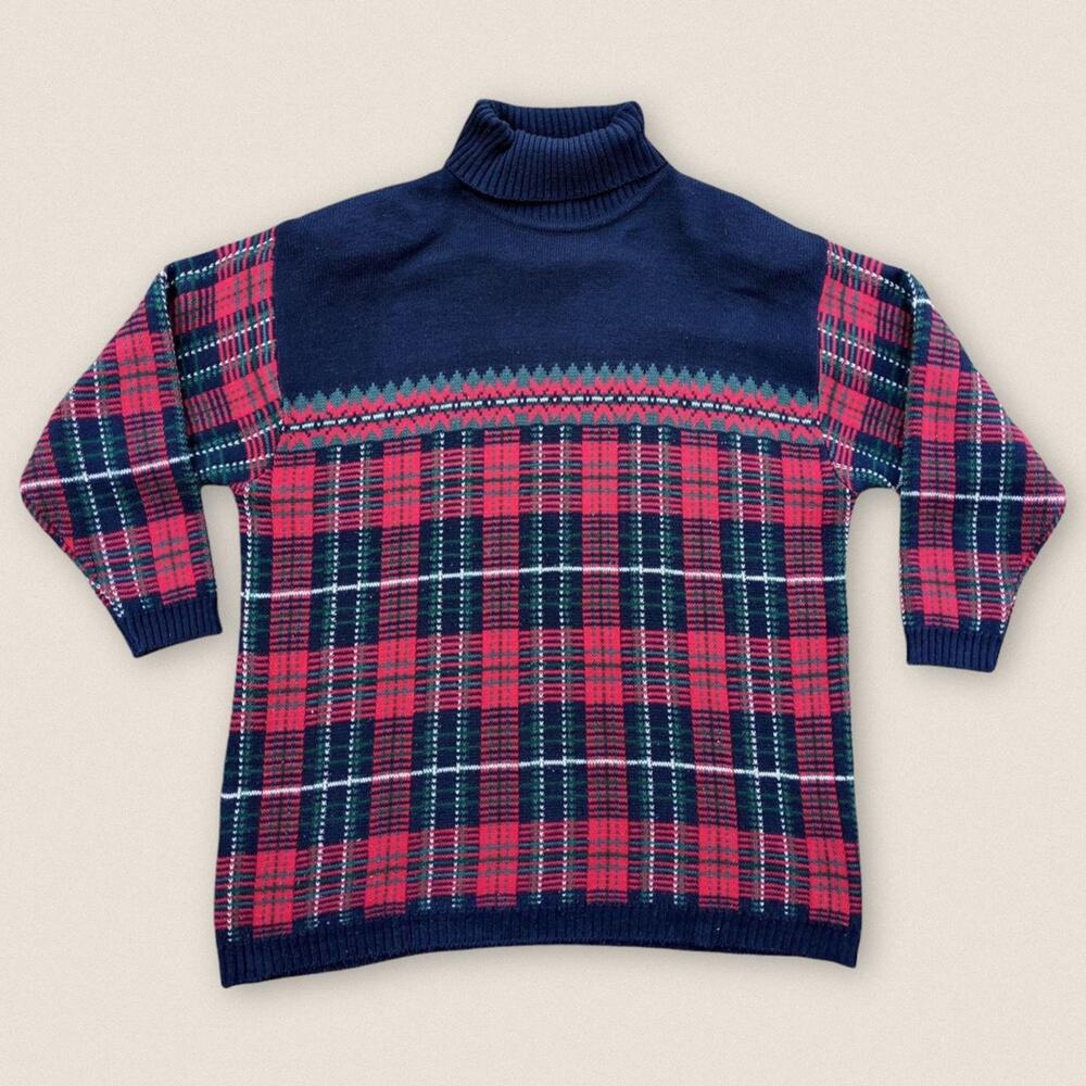 Vintage Plaid Turtleneck Sweater Jacque‎ & Koko - Plus Size 18 / 20